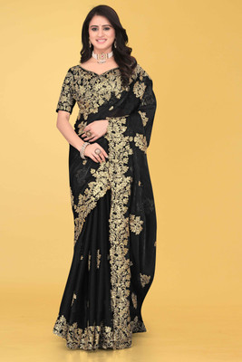 Mortile Designer Studio Embroidered Bollywood Georgette Saree(Black)
