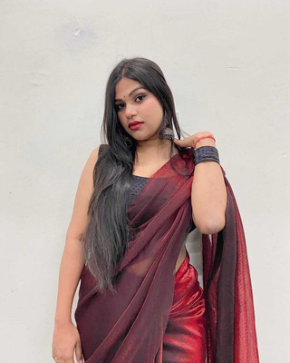HouseOfCommon Solid/Plain Bollywood Lycra Blend Saree(Maroon)