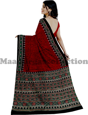 TITHISAREES Printed Sambalpuri Cotton Blend Saree(Red)