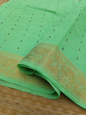 Happy Creation Printed Tant Handloom Cotton Blend Saree(Green)