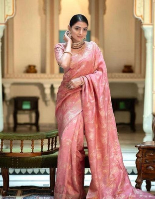 ROOP LAVANYA Woven Banarasi Jacquard, Art Silk Saree(Pink)