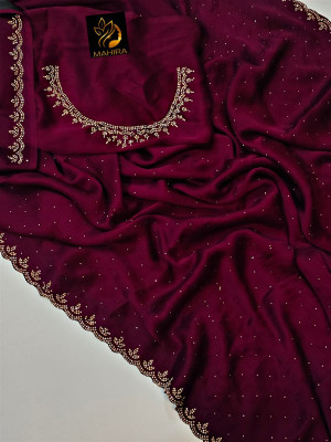 HouseOfCommon Embellished Daily Wear Silk Blend Saree(Maroon)