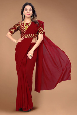 Tejal Creation Self Design Bollywood Georgette Saree(Maroon)