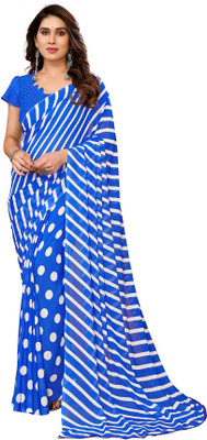 Moda Rapido Polka Print Daily Wear Georgette Saree(Blue)