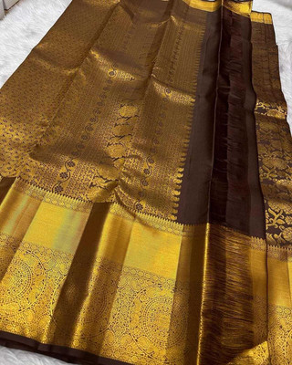 JAIMIT FASHION Printed Banarasi Art Silk Saree(Brown)