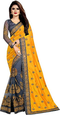 mahi creation Embroidered Bollywood Net Saree(Yellow)