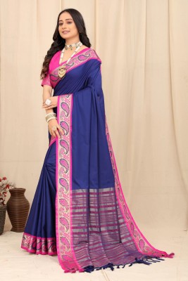 KRIYANSH Printed Banarasi Jacquard, Cotton Silk Saree(Blue)