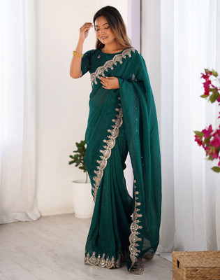 Satrani Embellished, Embroidered Bollywood Chiffon Saree(Green)