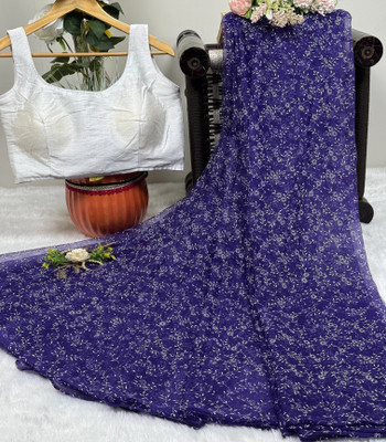 PATTARI Printed Bollywood Net Saree(Purple)