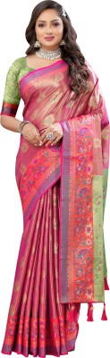 SariSphere Embroidered Banarasi Cotton Silk Saree(Pink)