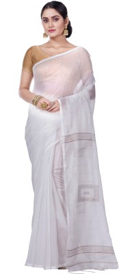 DipDiya Self Design Handloom Cotton Linen Saree(White)