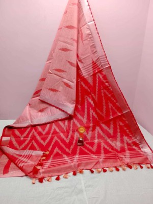 govind handloom Printed Bollywood Cotton Linen Saree(Red, Pink)