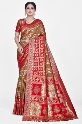 Aachari Printed Kanjivaram Jacquard, Pure Silk Saree(Maroon, Red)