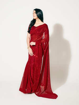 MAHAKALI CLOTHING Embellished Bollywood Georgette Saree(Maroon)