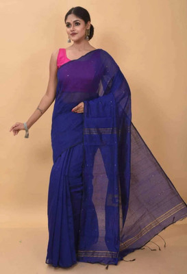 Maa laxmi saree center Printed Tant Pure Cotton Saree(Dark Blue)