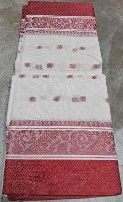 Puspa Fashion Self Design Tant Pure Cotton Saree(White)