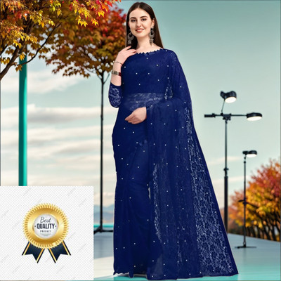 Vraggi Embellished Bollywood Net Saree(Dark Blue)