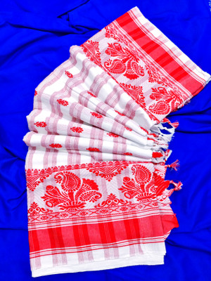 SareeGlow Woven Tant Pure Cotton Saree(Cream)