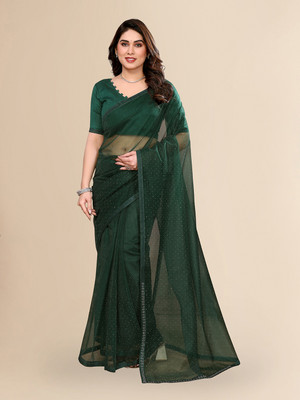 Moda Rapido Embellished Bollywood Net Saree(Dark Green)