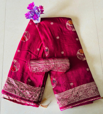 PRIYASAREEJPR Floral Print Banarasi Silk Blend Saree(Maroon)