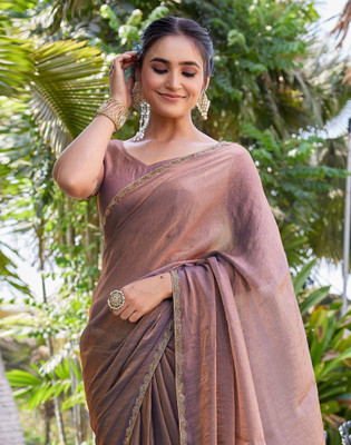 Satrani Solid/Plain Bollywood Chiffon, Lace Saree(Purple)