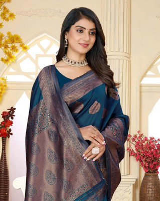 YASHIKA Woven Kanjivaram Art Silk Saree(Blue)