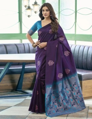 Sanjana Silks Woven Bollywood Jacquard Saree(Purple)