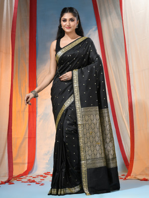 Desh Bidesh Woven, Self Design, Solid/Plain, Paisley Kanjivaram Handloom Cotton Blend, Silk Blend Saree(Black)