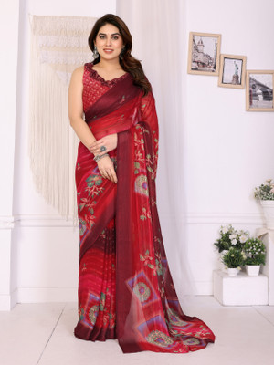 SuperLaxmi Printed Bollywood Chiffon, Georgette Saree(Maroon)