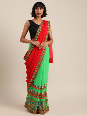 Divastri Embroidered Bollywood Georgette Saree(Red, Green)