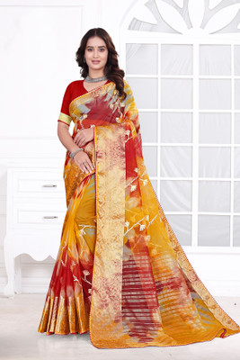 Aarunika SBT Solid/Plain Bollywood Organza Saree(Red)