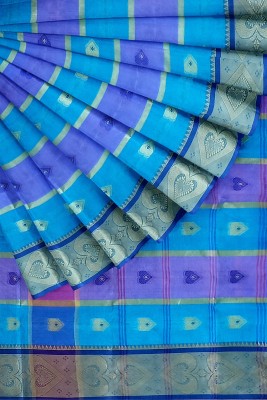 PRANATI ENTERPRISE Woven Tant Pure Cotton Saree(Blue, Pink)