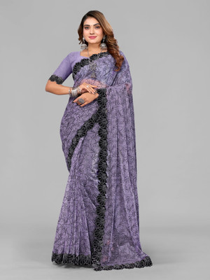 AKFABRICS Embellished Bollywood Lycra Blend Saree(Purple)
