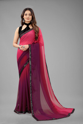 MM VENTURE Solid/Plain, Embellished Bollywood Georgette Saree(Purple, Yellow)