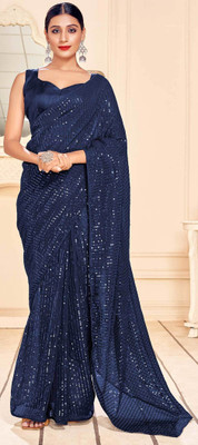 SOMVATI Self Design Bollywood Chiffon Saree(Blue)