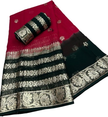 MSC TRENDLINE SAREES Self Design, Woven Banarasi Georgette, Viscose Rayon Saree(Pack of 2, Red, Black)