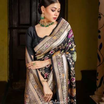 wew Woven Banarasi Jacquard Saree(Black)