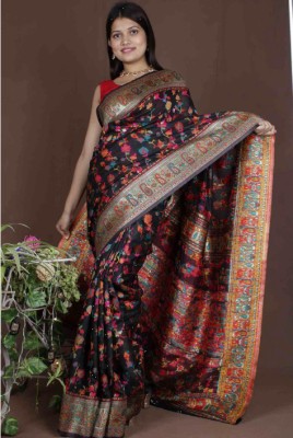 AARVISA Woven Bollywood Pure Cotton Saree(Black)