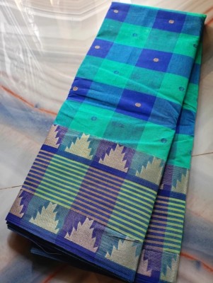 SANVISAREE Woven Tant Pure Cotton Saree(Blue, Light Green)