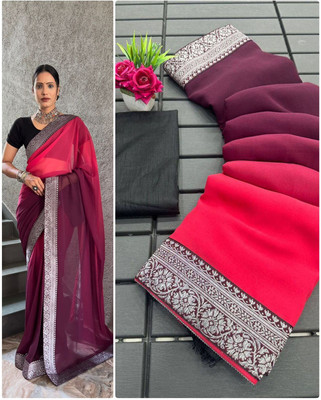 Julee Self Design Bollywood Georgette Saree(Purple)