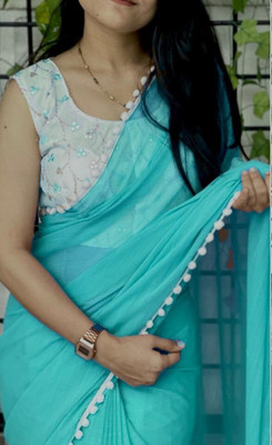 Vijayhanuman Solid/Plain, Self Design Bollywood Viscose Rayon Saree(Light Blue)