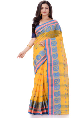 TANTLOOM Woven Handloom Pure Cotton Saree(Yellow)