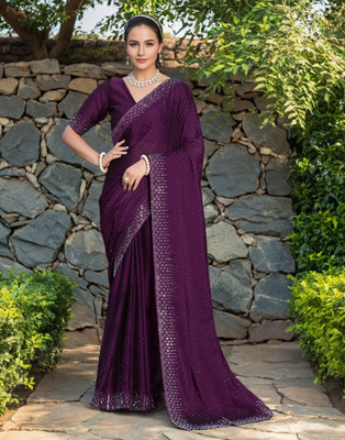 LeeliPeeri Designer Embellished Bollywood Silk Blend Saree(Magenta)