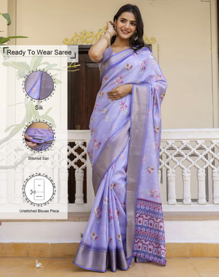 Tasrika Printed, Woven, Embellished Bollywood Silk Blend Saree(Purple)