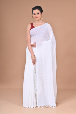 Mondal Saree Centre Solid/Plain Bollywood Cotton Silk Saree(White)