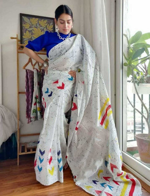 NIKHILAM Printed Handloom Pure Cotton Saree(Multicolor)