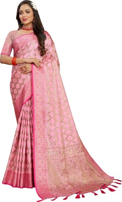 SariSphere Embroidered Banarasi Cotton Silk Saree(Pink)