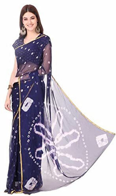JustEthnic Geometric Print Bandhani Chiffon Saree(Dark Blue)