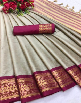 Zysia Woven Maheshwari Cotton Silk Saree(Beige)