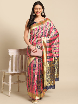 Sareemall Woven Patola Silk Blend Saree(Pink)